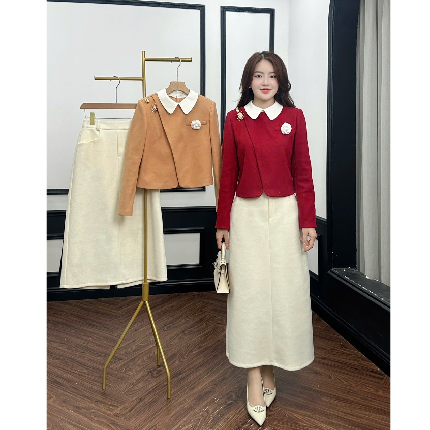 Áo dạ nữ công sở thiết kế, Áo dạ nữ cổ sơ mi dự tiệc sang trọng Emvy Fashion H49