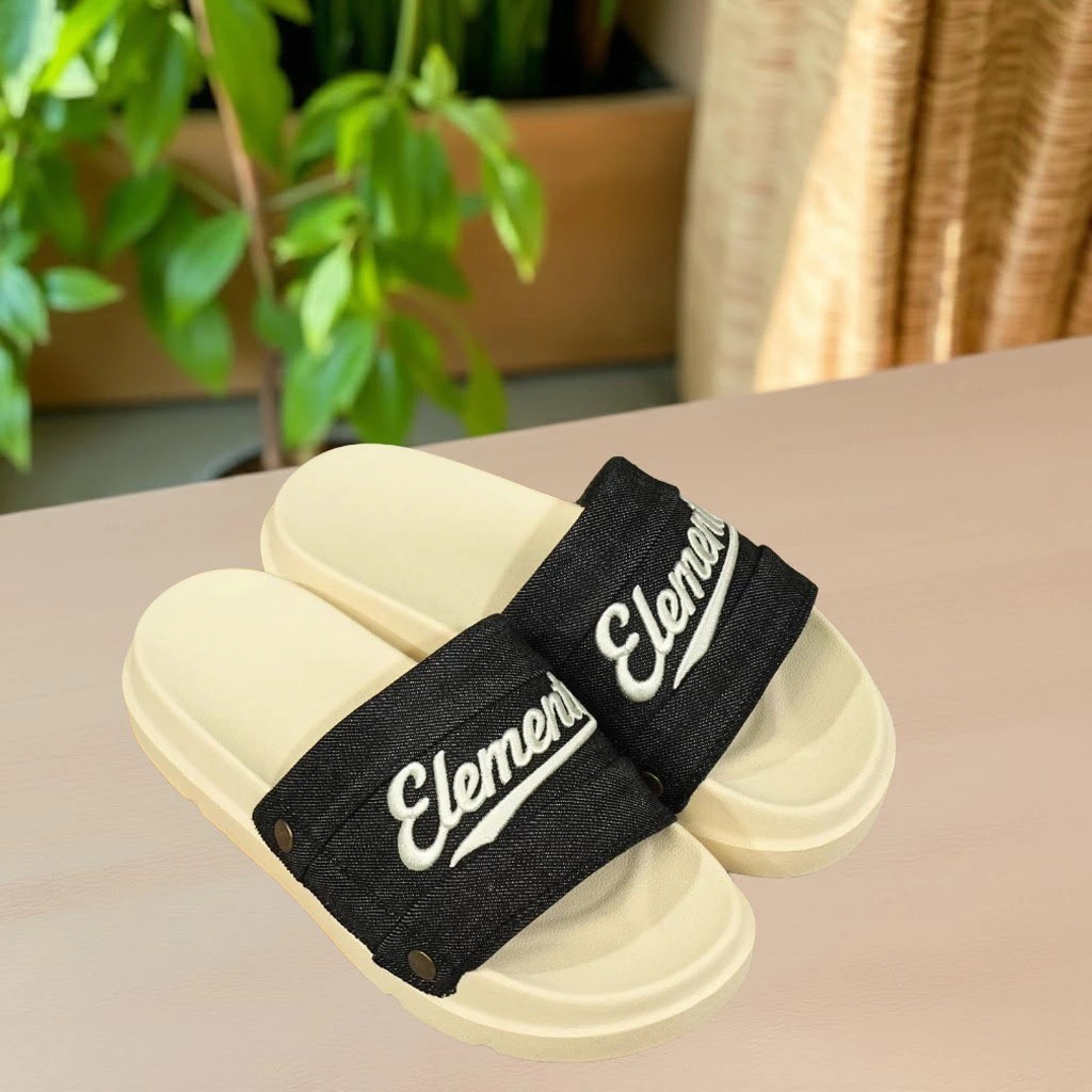 E18 - Dép ELements Iconic Denim Unisex chữ thêu - (Slipper) Dép Elements vải jean đế bằng