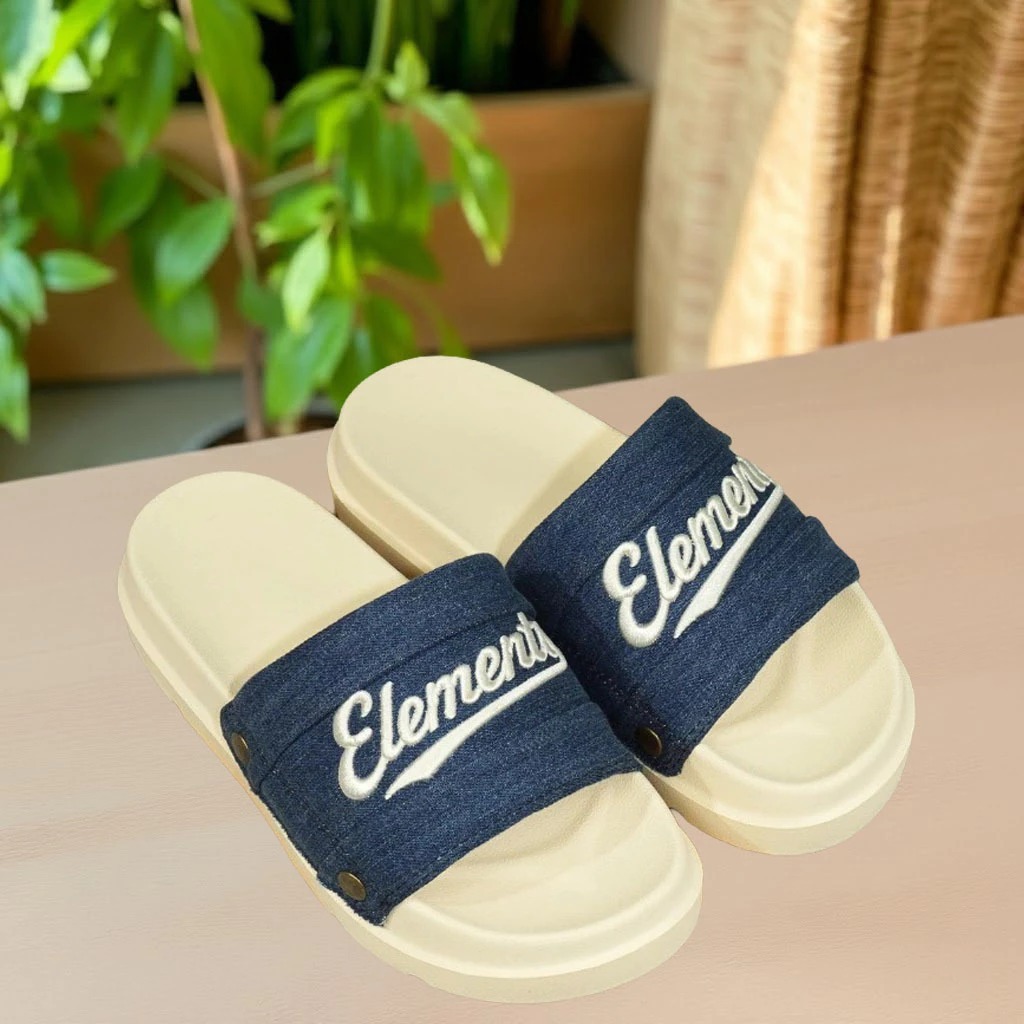 Dép ELements Nam Nữ Denim Unisex chữ thêu đính nút - (Slipper) Dép Elements vải jean đế bằng nam nữ