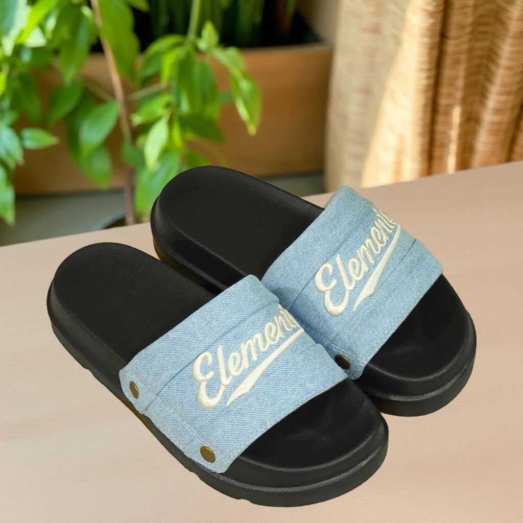 [ĐÍNH TÁN E18] Dép Elements vải jean đế bằng nam nữ (Slipper) Dép ELements Iconic Denim Unisex chữ t