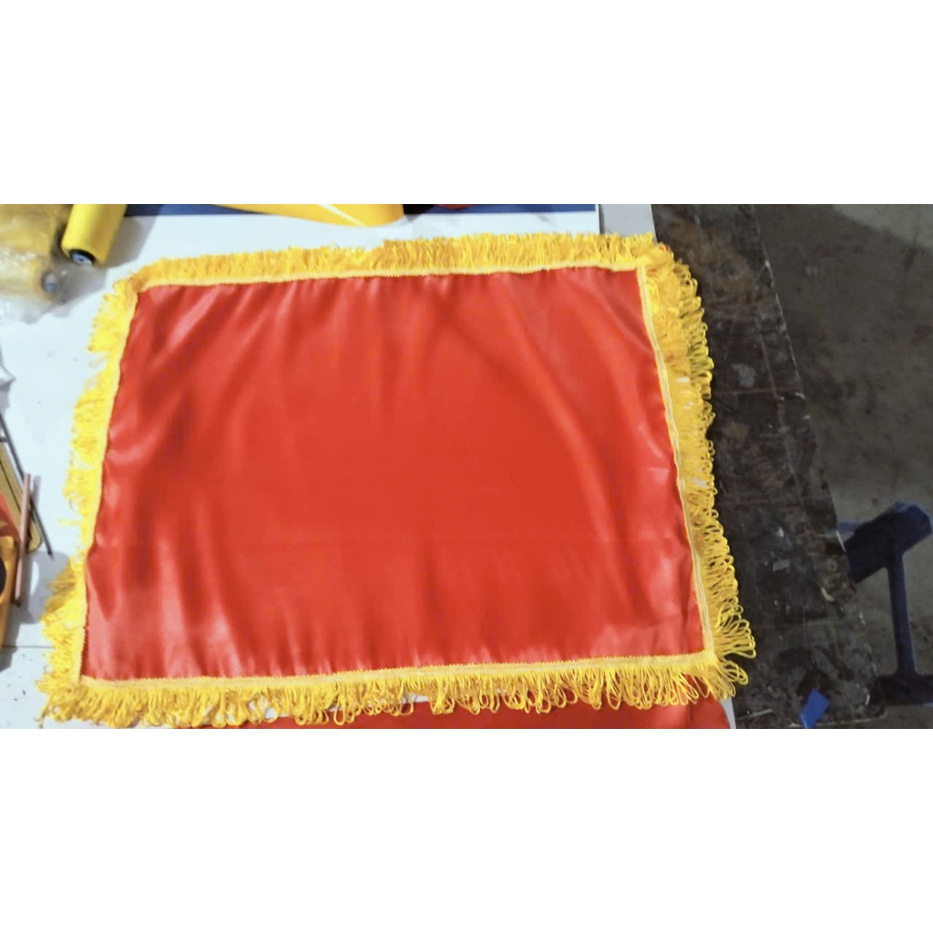 Khăn phủ khay cắt băng khánh thành, Khăn phủ đỏ tua rua vàng, vải đỏ đẹp giá rẻ