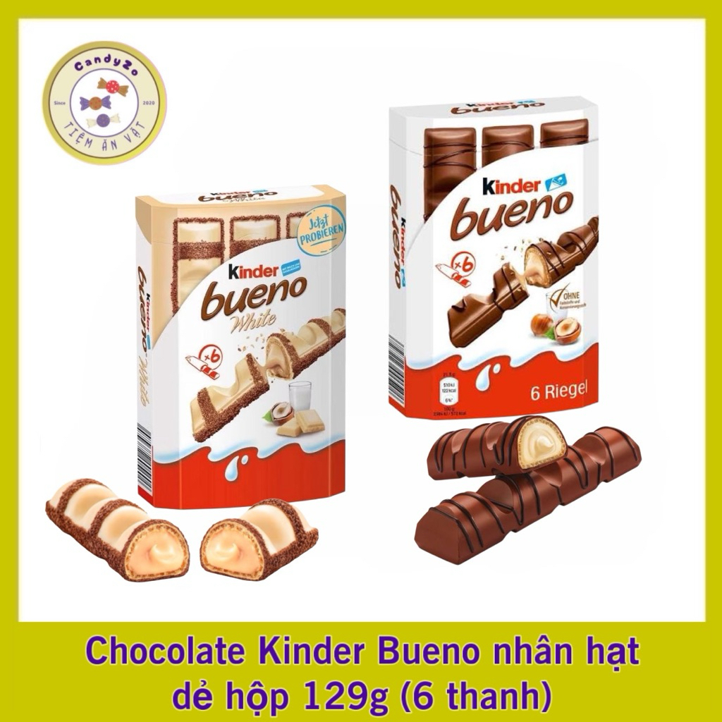 [Candy] Socola Chocolate Kinder Bueno nhân hạt dẻ hộp 129g (6 thanh)