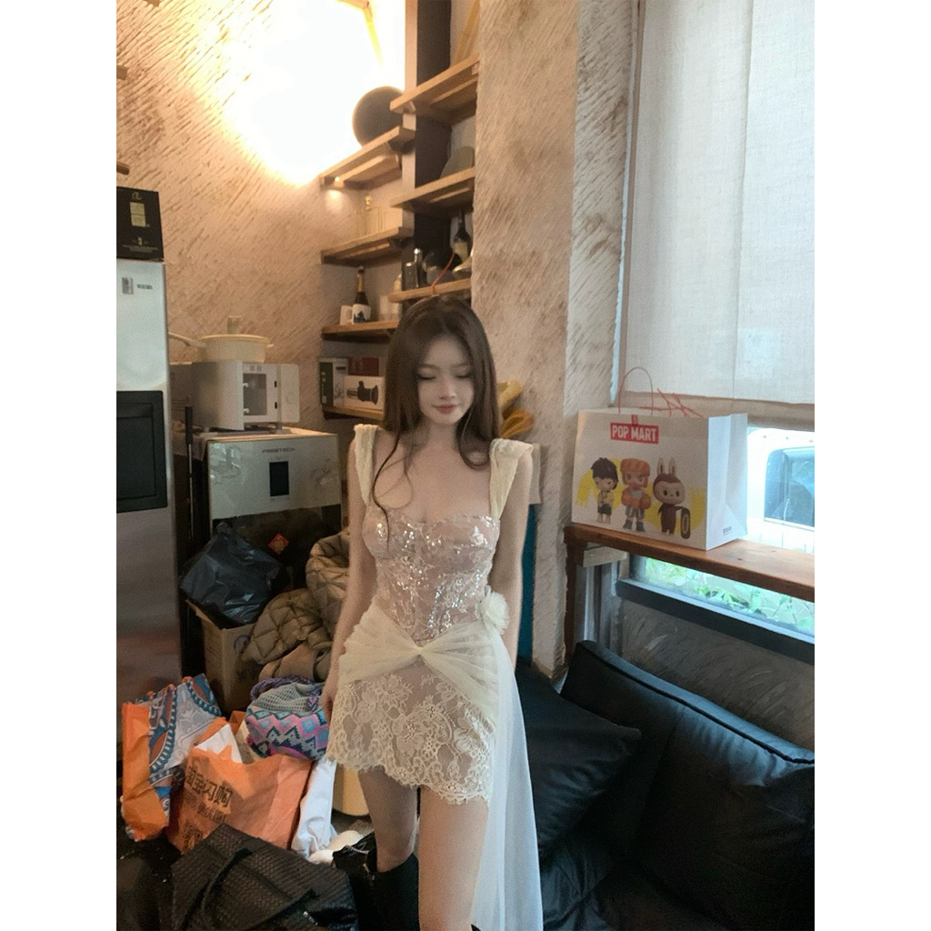 Đầm cúp ngực 2 dây ren phối lưới TABISHOP Váy body thiết kế sang chảnh đi tiệc đi chơi(294) | BigBuy360 - bigbuy360.vn