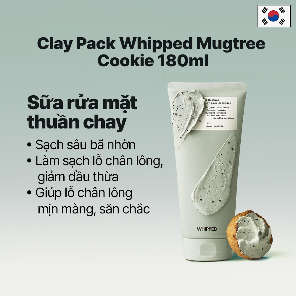 [Săn sale có sẵn] Sữa rửa mặt thuần Chay Whipped Mugtree Vegan Cookie Clay Pack Cleanser 180ml