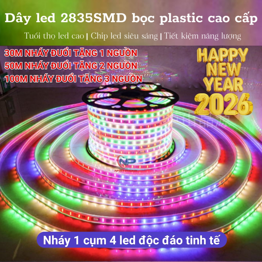 100MDây đèn led trang trí 1 hàng bọc PVC cao cấp SHOP NHẬT PHONG 30M,50M TẶNG NGUỒN đèn led hắt trần