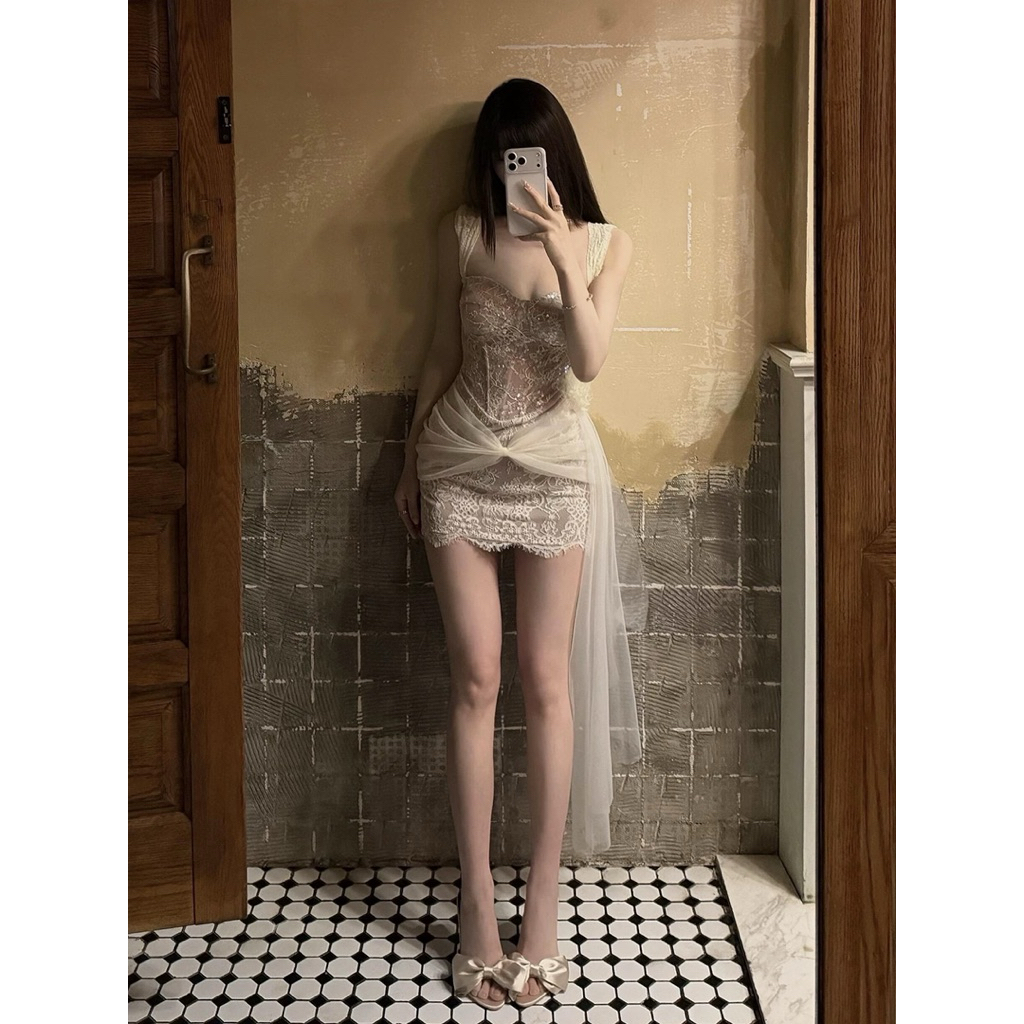 Đầm cúp ngực 2 dây ren phối lưới TABISHOP Váy body thiết kế sang chảnh đi tiệc đi chơi(294) | BigBuy360 - bigbuy360.vn