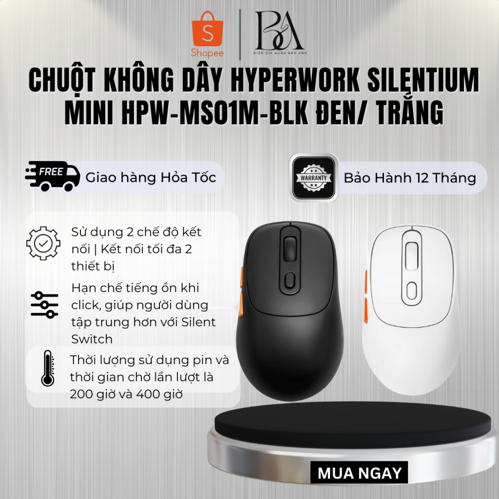 Chuột không dây HyperWork Silentium Mini HPW-MS01M - Bảo Hành Chính Hãng 12 Tháng