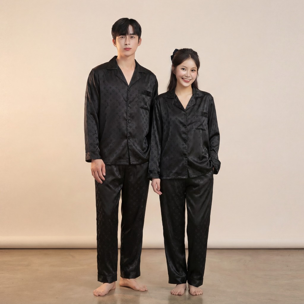 bộ pijama nam nữ, bộ đồ ngủ pijama chất lụa Tô Châu cao cấp mềm mại thoáng mát hoa văn chữ L