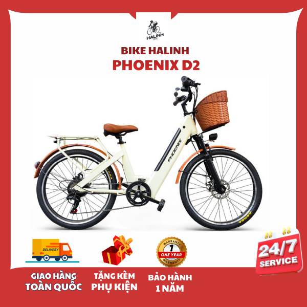 Xe Đạp Trợ Lực Điện PHOENIX D2 Đi Học Đi Làm Khung Thép Carbon 400W Pin Lithium 36V 15Ah Bánh 24 Inc
