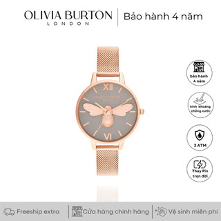 Đồng hồ nữ Olivia Burton Lucky Bee vàng hồng măt tròn dây lưới 34mm