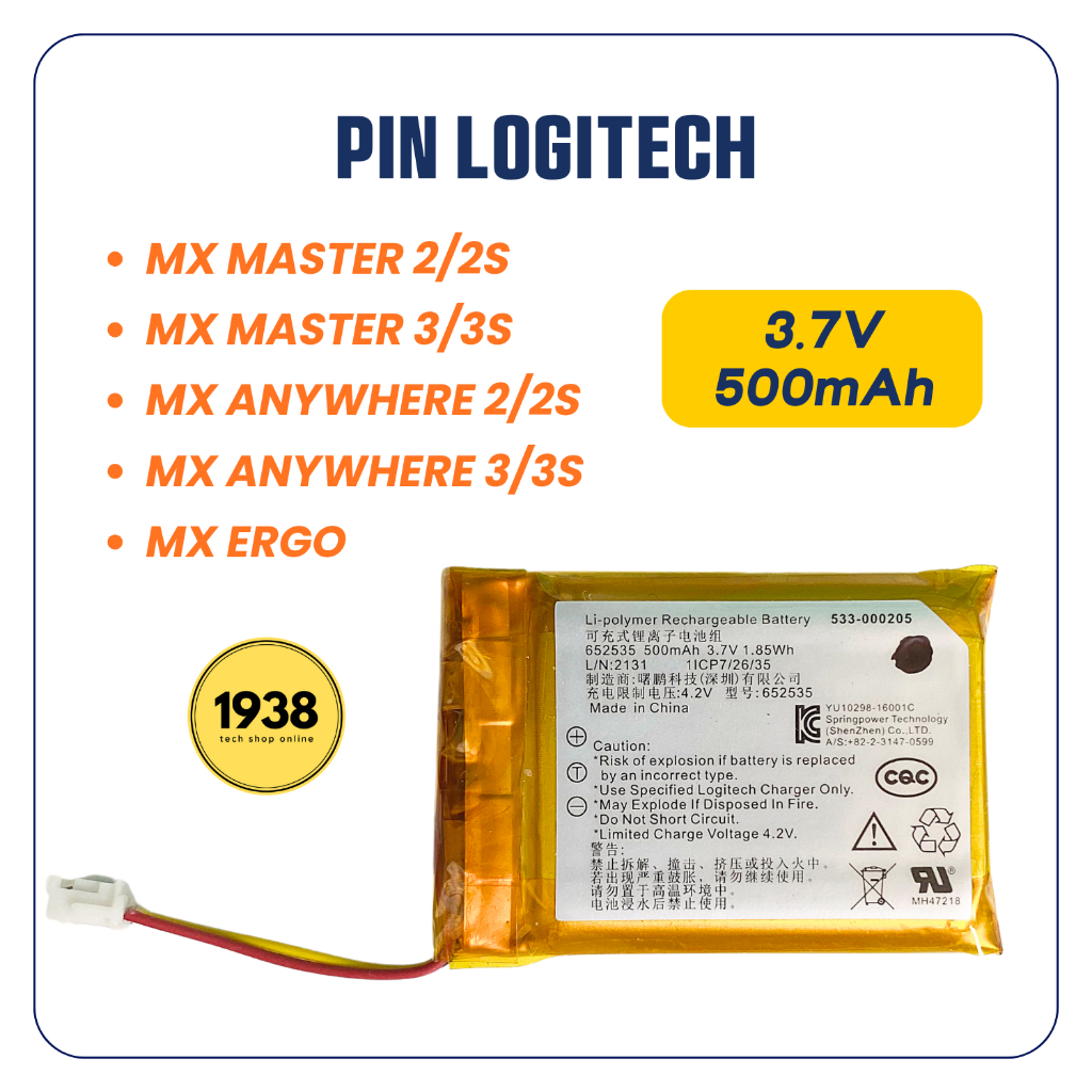Pin Chuột Logitech 500mAh - Pin Sạc Logitech MX Anywhere 2S, MX Master 2S/3S