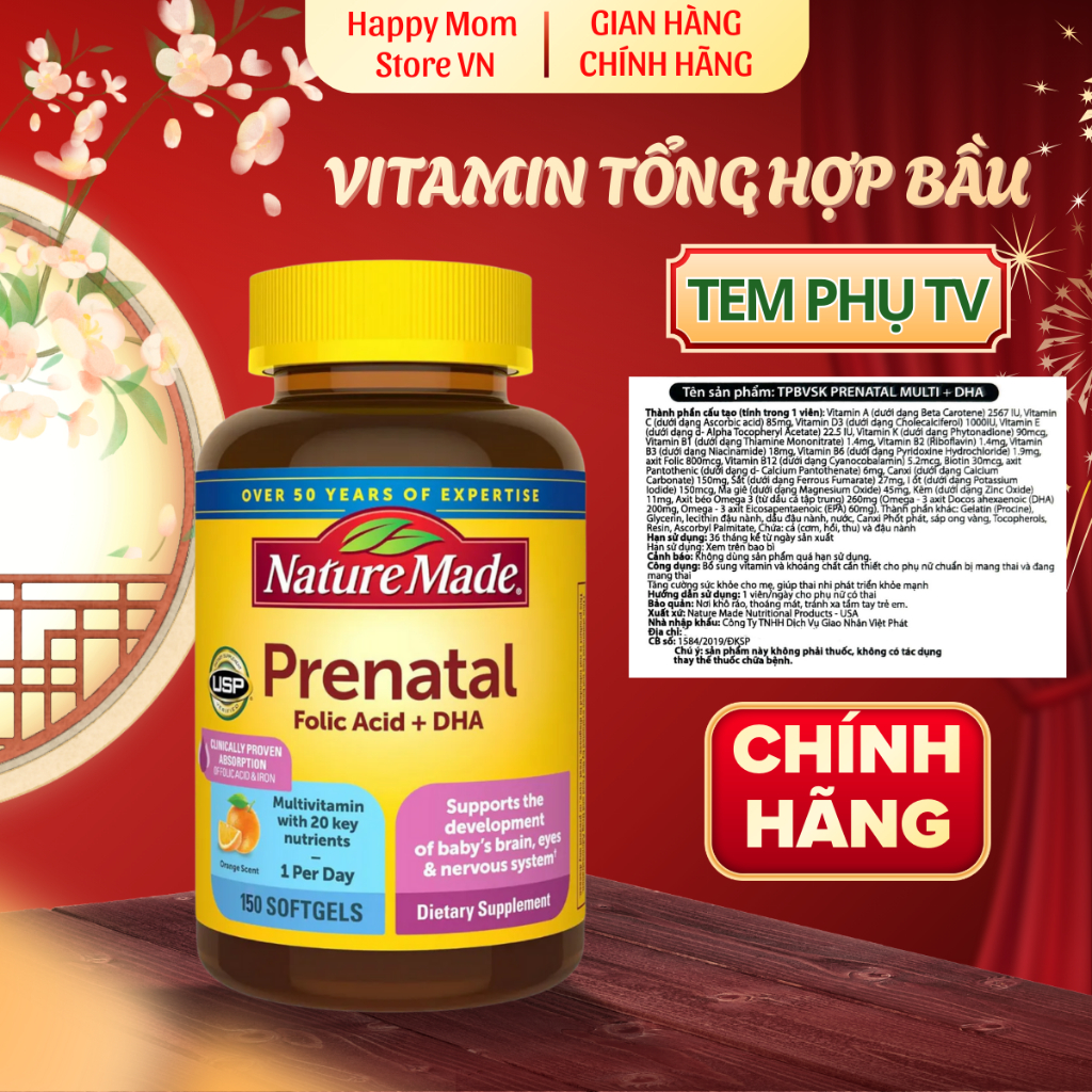 Vitamin tổng hợp Prenatal Folic Acid + DHA Nature Made