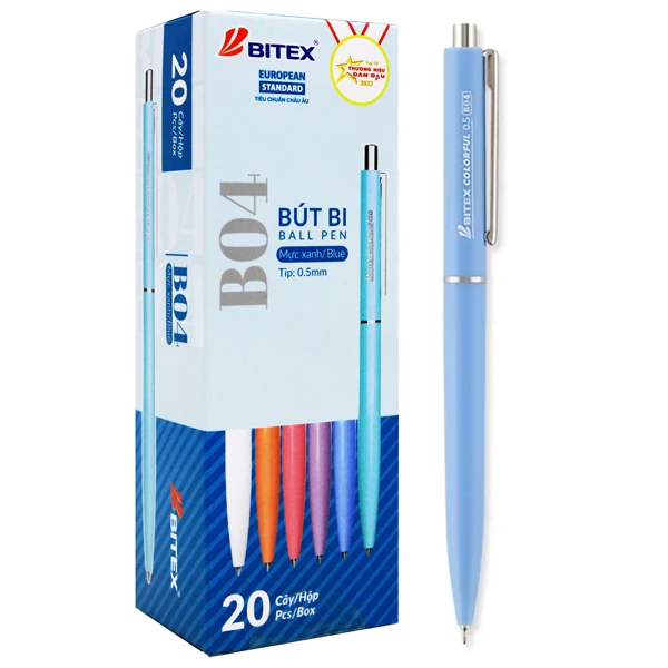 HỘP 20 Bút bi Bitex B04 ngòi 0.5mm, thân bút màu pastel
