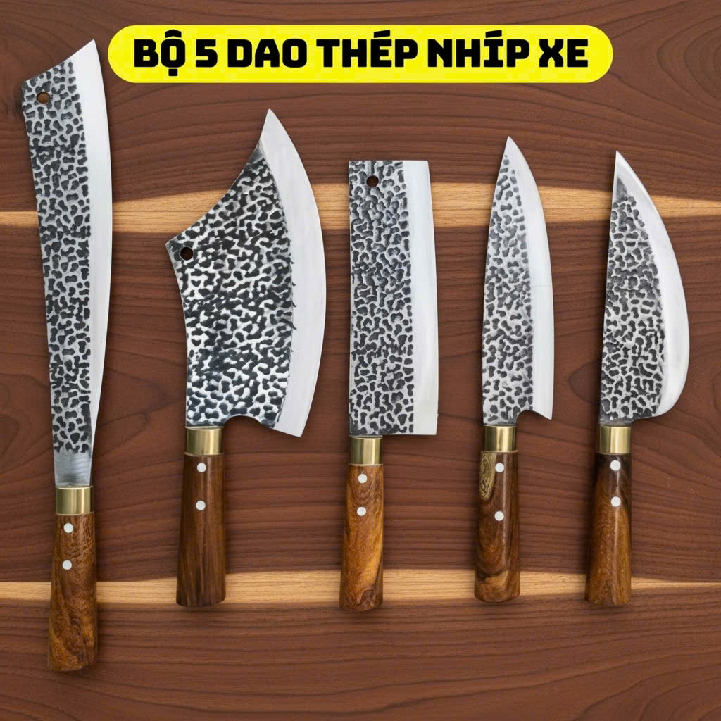 MK024  [ Được Xem Hàng ] Bộ Dao Thép Nhíp Dập Vân Kháng Rỉ, Chặt Cây, Xương