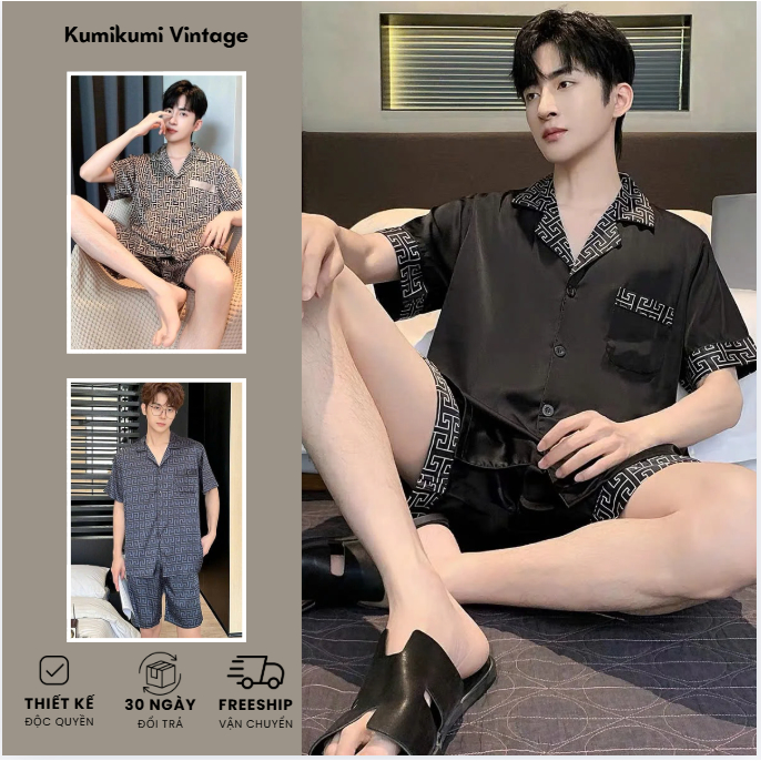 Bộ Pizama Nam Lụa Latin cao cấp tay ngắn -BL04- Bộ Đồ ngủ lụa cộc tay quần ngắn cho nam-MỚI 2025
