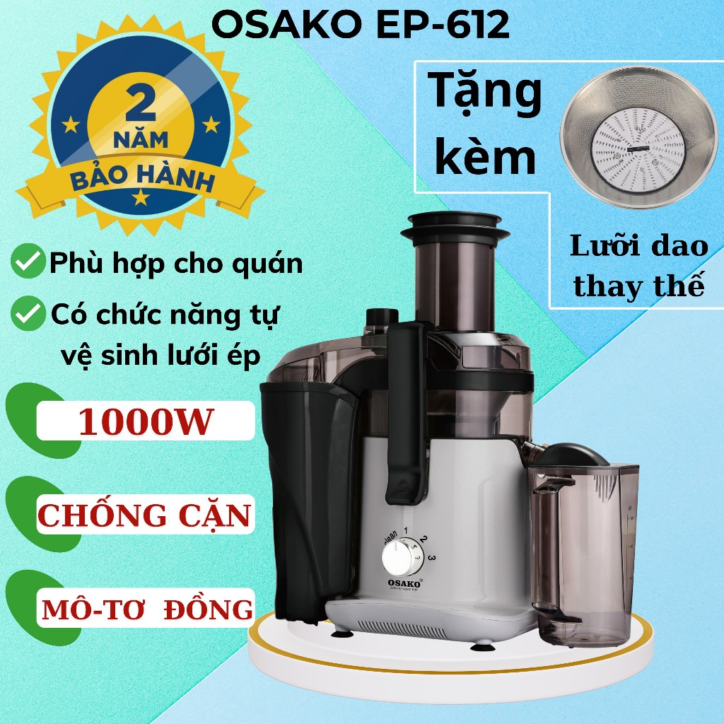 Máy ép trái cây, máy ép nhanh Osako công suất 1000W, phù hợp cho quán kinh doanh, có nút vệ sinh lưới- Bảo hành 24 tháng