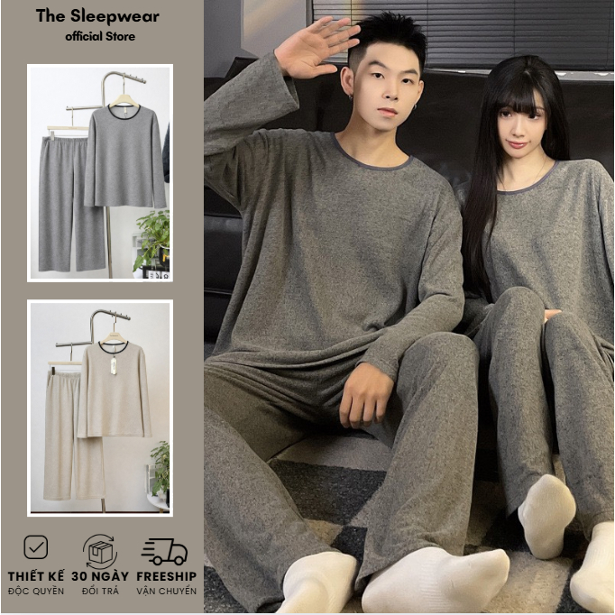 Bộ ngủ dài tay Mùa Thu Đông cho nam và nữ -The sleepwearBĐ01- Bộ dài tay len tăm unisexcó size 110kg