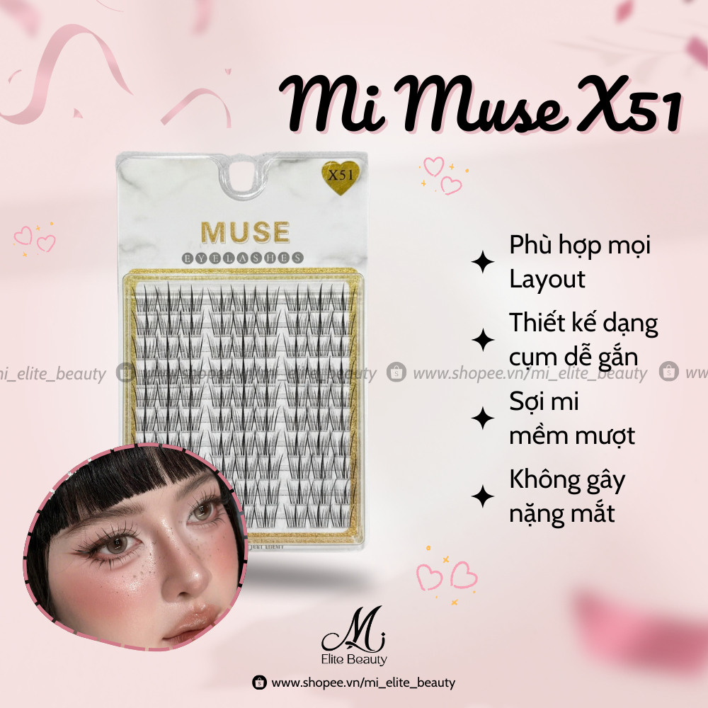 Lông Mi Giả Cụm MUSE X51 Cao Cấp – Sợi Mềm Nhẹ, Tự Nhiên, Giữ Form Đẹp Suốt Ngày