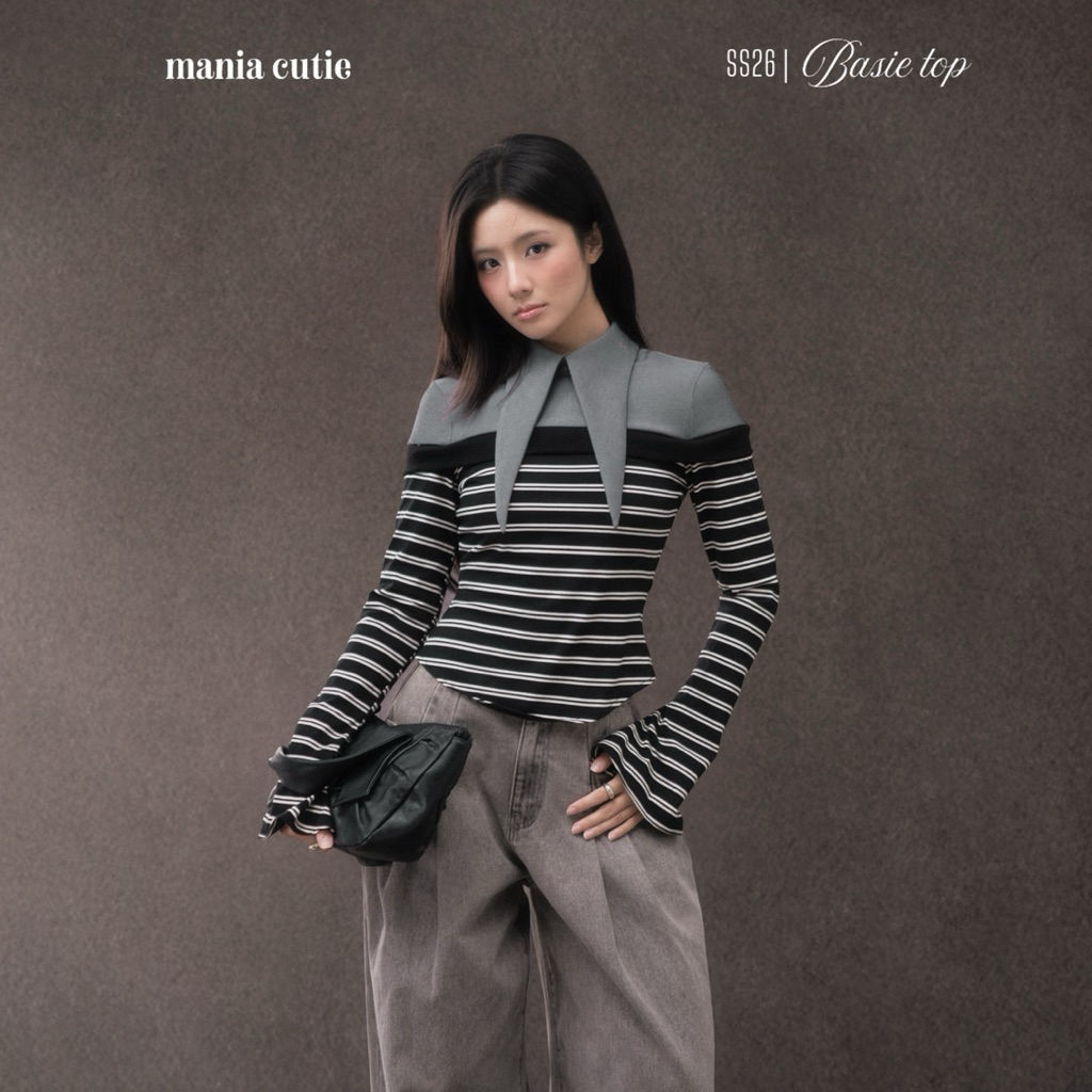Basie top | Áo thun sọc ngang sơmi kiểu | Mania Cutie