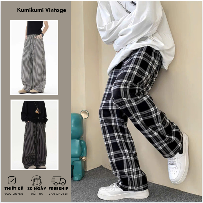 Quần kẻ caro ống suông rộng Nam nữ -HÀNG MAY KỸ-CHẤT ĐẸP- Quần dài karo mặc nhà unisex hottrend 2025