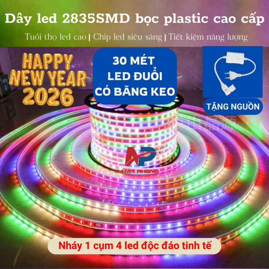 50MDây đèn led trang trí nháy đuổi 2835SMB bọc PVC chống nước trang trí tết,phòng,cuốn cây, hắt trần