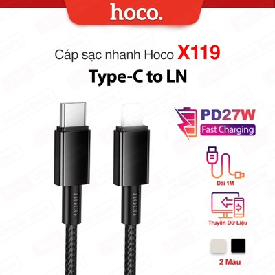 Cáp sạc nhanh Hoco X119 hỗ trợ truyền dữ liệu dùng cho các dòng thiết bị , dây vải dù , siêu bền ,dài 1M (ĐEN)