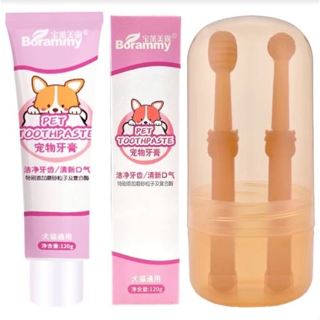 Kem Đánh Răng Thơm Miệng Borammy Và Bàn Chải Đánh Răng Cho Chó Mèo Naksu