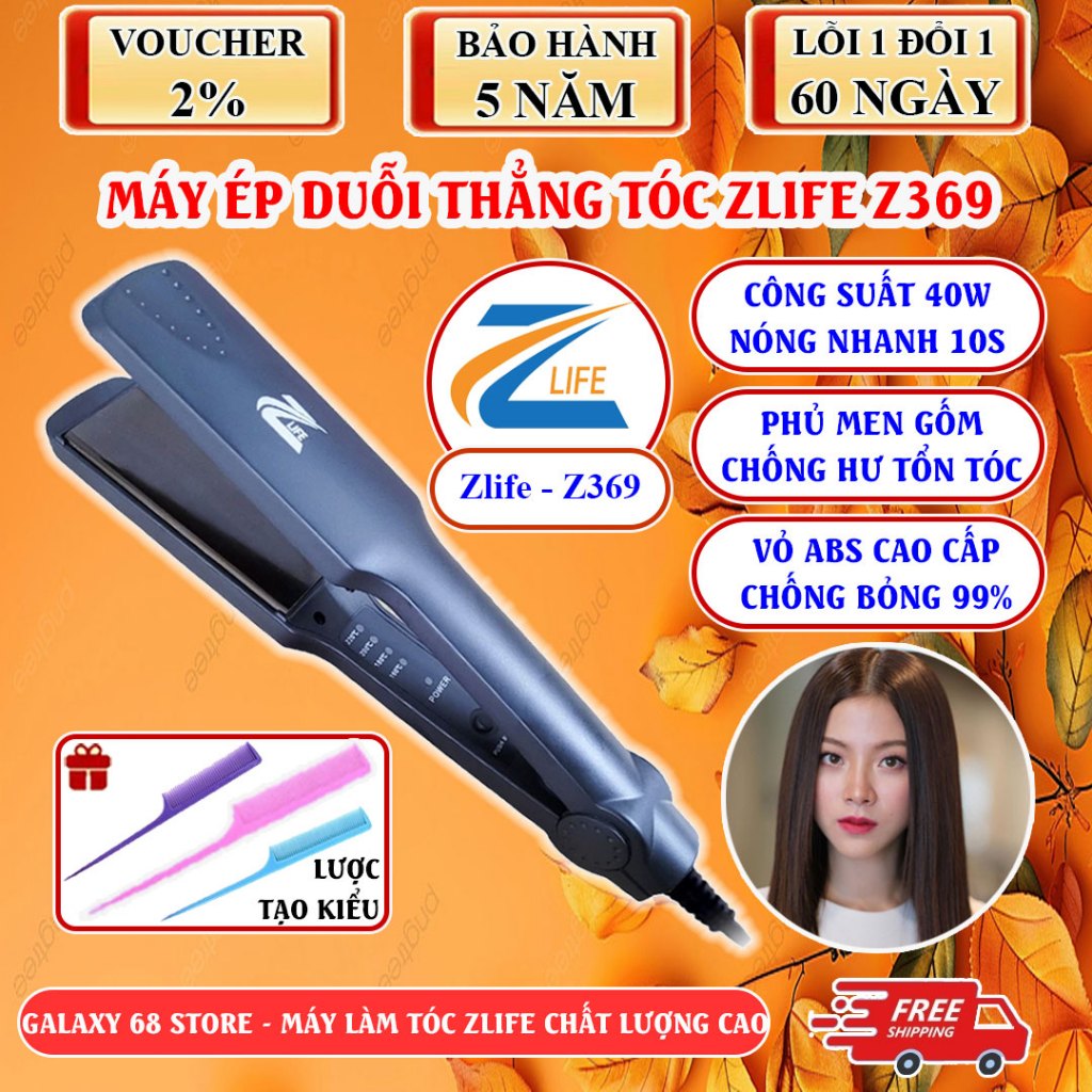Máy Duỗi Tóc Ép Tóc Zlife Z369, Máy Là Kẹp Làm Thẳng Tóc Chính Hãng, Kéo Tóc Thẳng Không Gây Hư Tổn