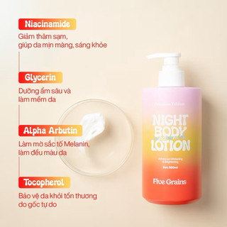 Kem dưỡng body Cao cấp Five Grains dưỡng trắng da Niacinamide, Alpha-Arbutin ban đêm bản nâng cấp 500ML