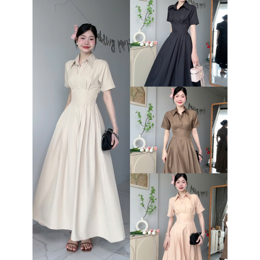 [Đ.23-D] Đầm Sơmi Cổ V Tay Ngắn Chéo Hàn Dáng Dài Women Top Dress (Bo Chun Lưng - Có Túi) | Tũm Clot