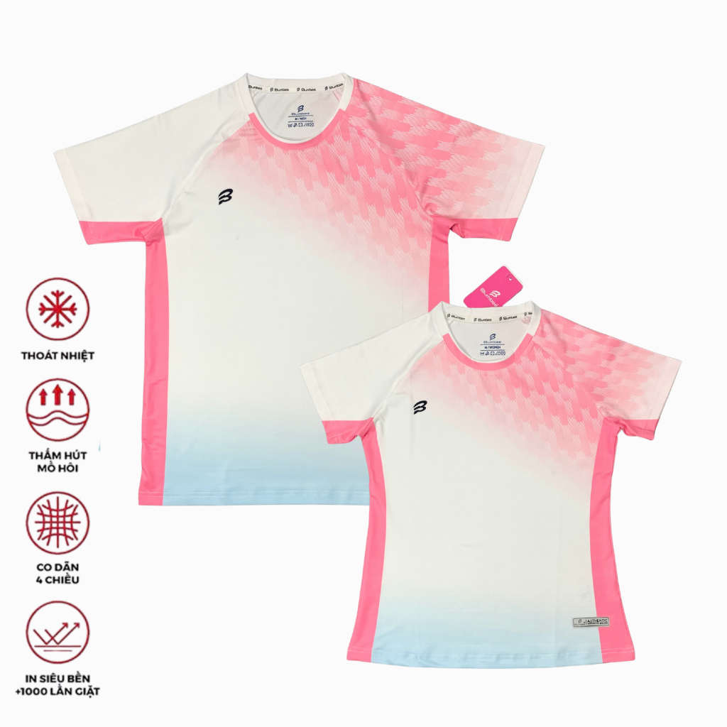 Áo Cầu Lông Bumbee Trắng Phối Hồng Phấn, Áo Thể Thao Cầu Lông Bumbee