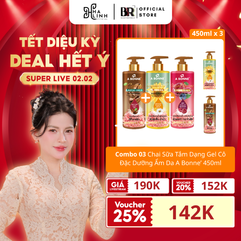 [Võ Hà Linh x A Bonne'] COMBO 03 Sữa Tắm Dạng Gel Cô Đặc Dưỡng Ẩm Nước Hoa A Bonne’ 450ml
