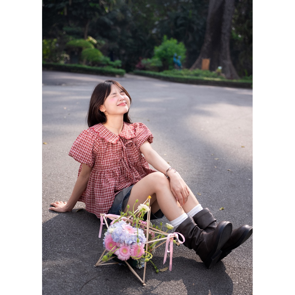 MODEN - Áo babydoll caro cổ hoa RIAN