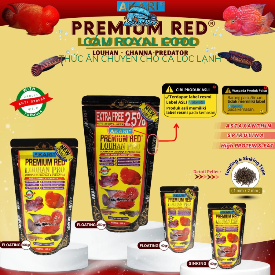 Cám AKARI Red | Hỗ Trợ Tăng Sắc Tố Đỏ Cho Cá Cảnh, Cá Lóc, La Hán