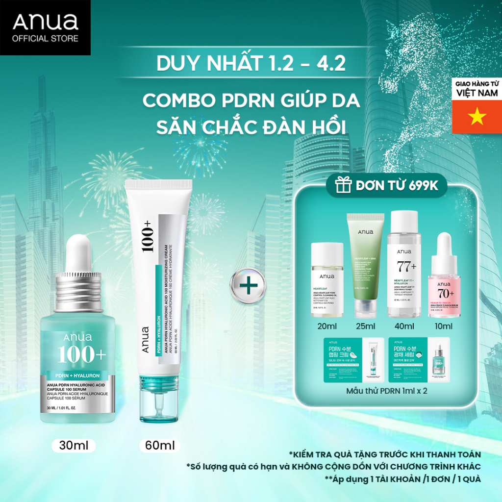 COMBO PDRN Giúp Da Nâng Căng, Săn Chắc – ANUA Combo PDRN Serum 30ml + Cream 60ml