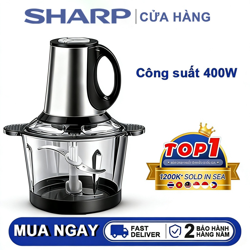 Bảo hành 2 năm - Công suất 2.0 - Máy xay thịt - Máy xay sinh tố thủy tinh - Máy xay thực phẩm đa năng - Máy xay gia vị