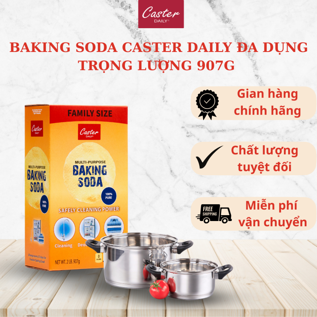 BAKING SODA CASTER DAILY ĐA DỤNG TẨY RỬA, HÚT MÙI, LÀM SẠCH TRỌNG LƯỢNG 907G
