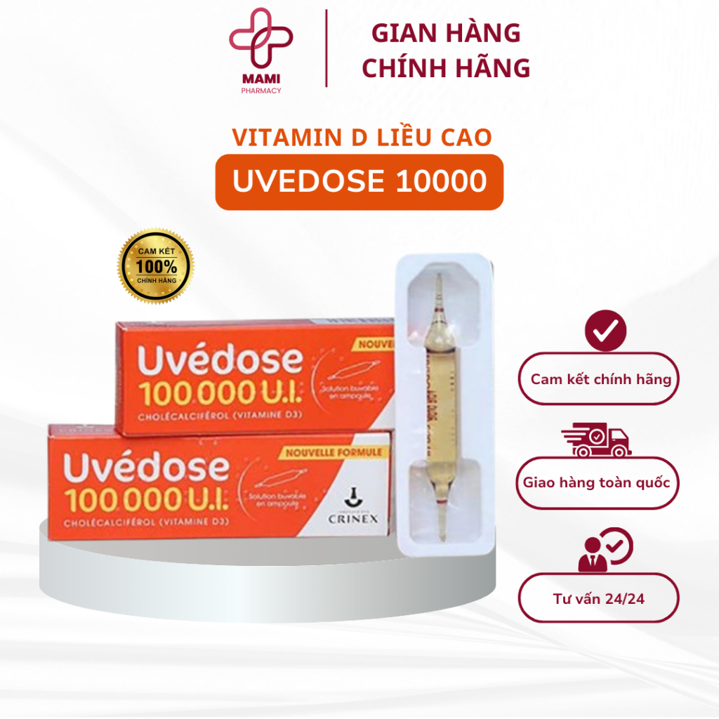 Vitamin D3 Uvedose 1 Liều Cao 100000 UI Pháp Cho Bé Từ 18 Tháng, hộp 1 ống - liều 3 tháng