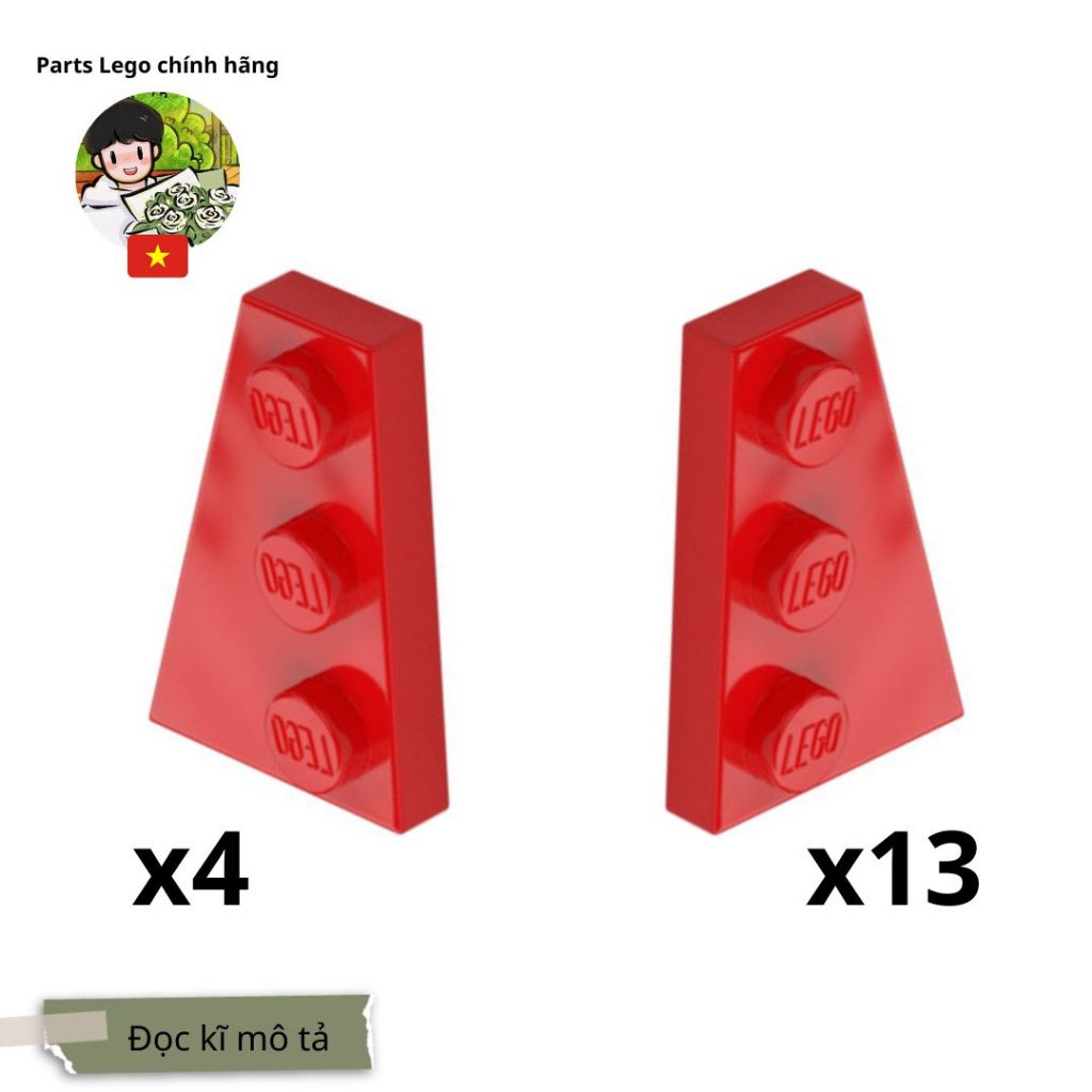 Gạch LEGO - 17 mảnh Plate Wedge 3 x 2 đỏ chính hãng - (17 mảnh trái , phải) - mã : 43723.