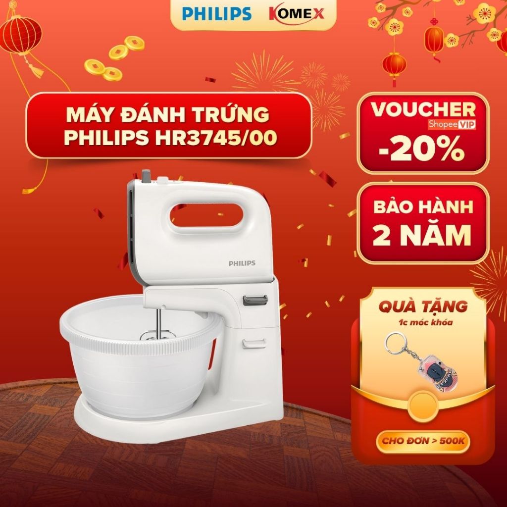 Máy đánh trứng Philips HR3705/20, HR3745/00 Công Suất 300-450W, Bảo Hành 24 Tháng