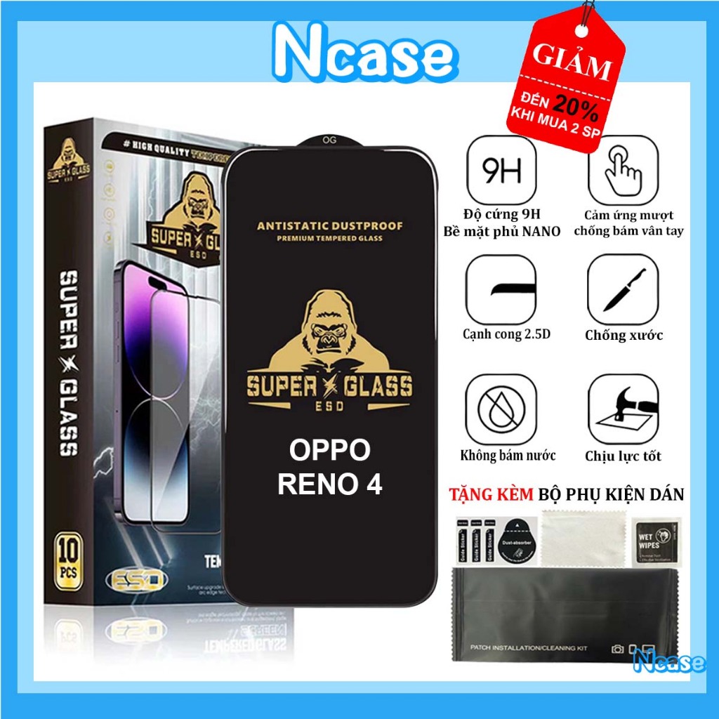 Cường lực Oppo Reno4, Reno 4 4G / 5G cao cấp full màn | Miếng dán bảo vệ màn hình cho Oppo