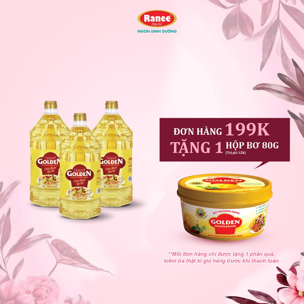 {Đơn 199k tặng hộp bơ } Combo 3 chai dầu ăn Ranee Golden 2 lít (2 lít x 3 chai)