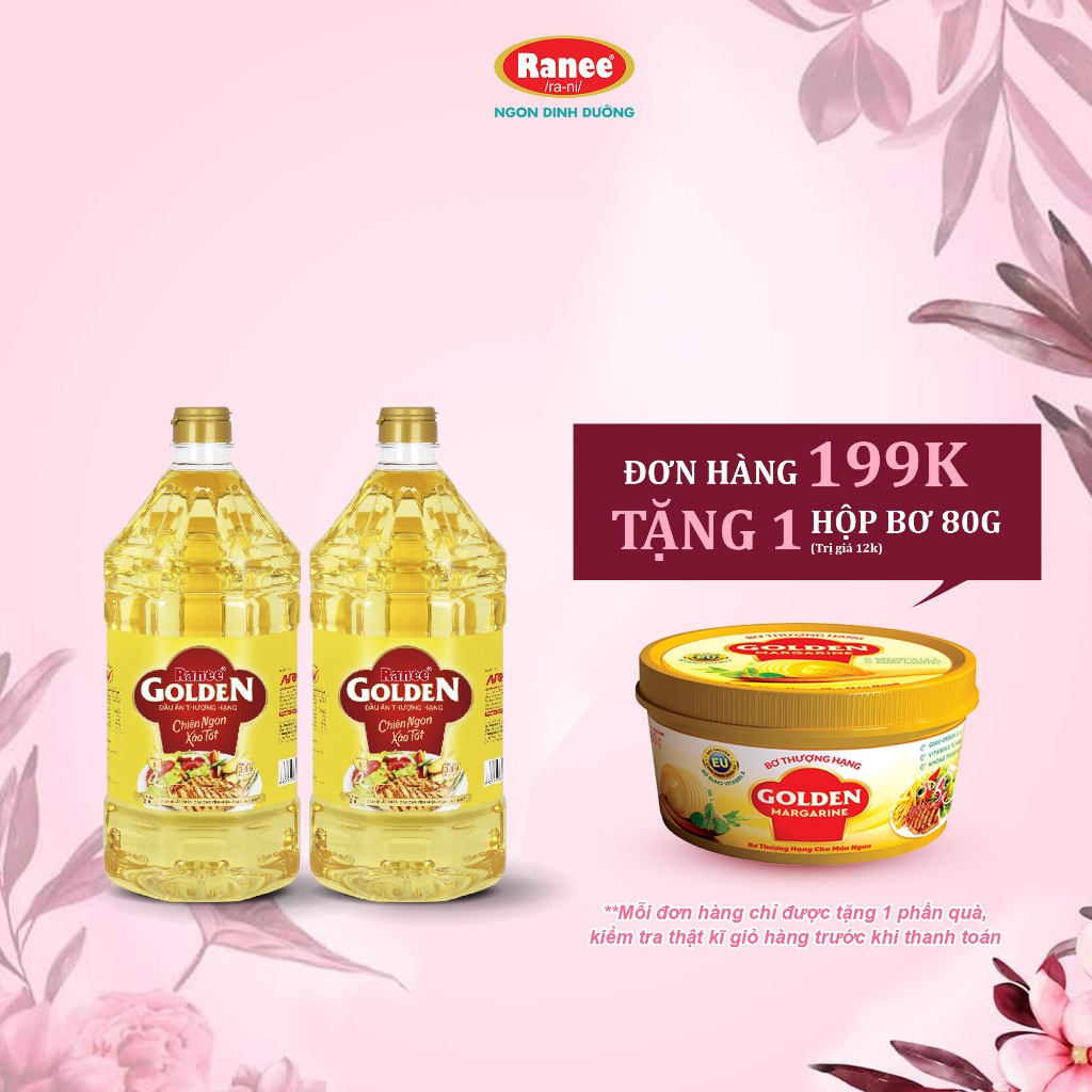 {Đơn 199k tặng hộp bơ } Combo 2 chai dầu ăn Ranee Golden 2 lít (2 lít/chai x 2 chai)
