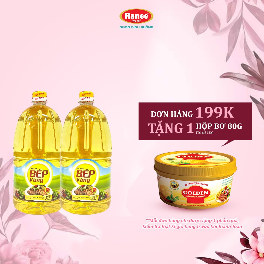 {Đơn 199k tặng hộp bơ } Combo 2 chai dầu ăn BẾP VÀNG 2 lít (2 lít x 2 chai)