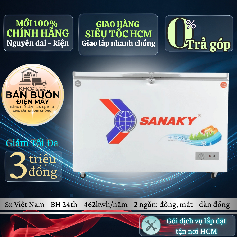 VH-3699W1 Tủ Đông Sanaky – 260 Lít, 2 Ngăn Đông Mát, Dàn Lạnh Đồng, Bảo Hành 24 Tháng VH-3699W1