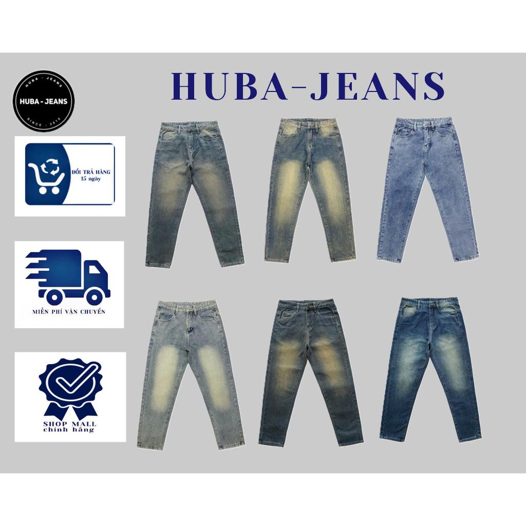 Quần jean nam dáng form suông rộng quần bò baggy trơn ống rộng nam, xanh ánh vàng Retro HUBA JEANS