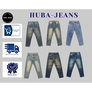 Quần jean nam dáng form suông rộng quần bò baggy trơn ống rộng nam, xanh ánh vàng Retro HUBA JEANS