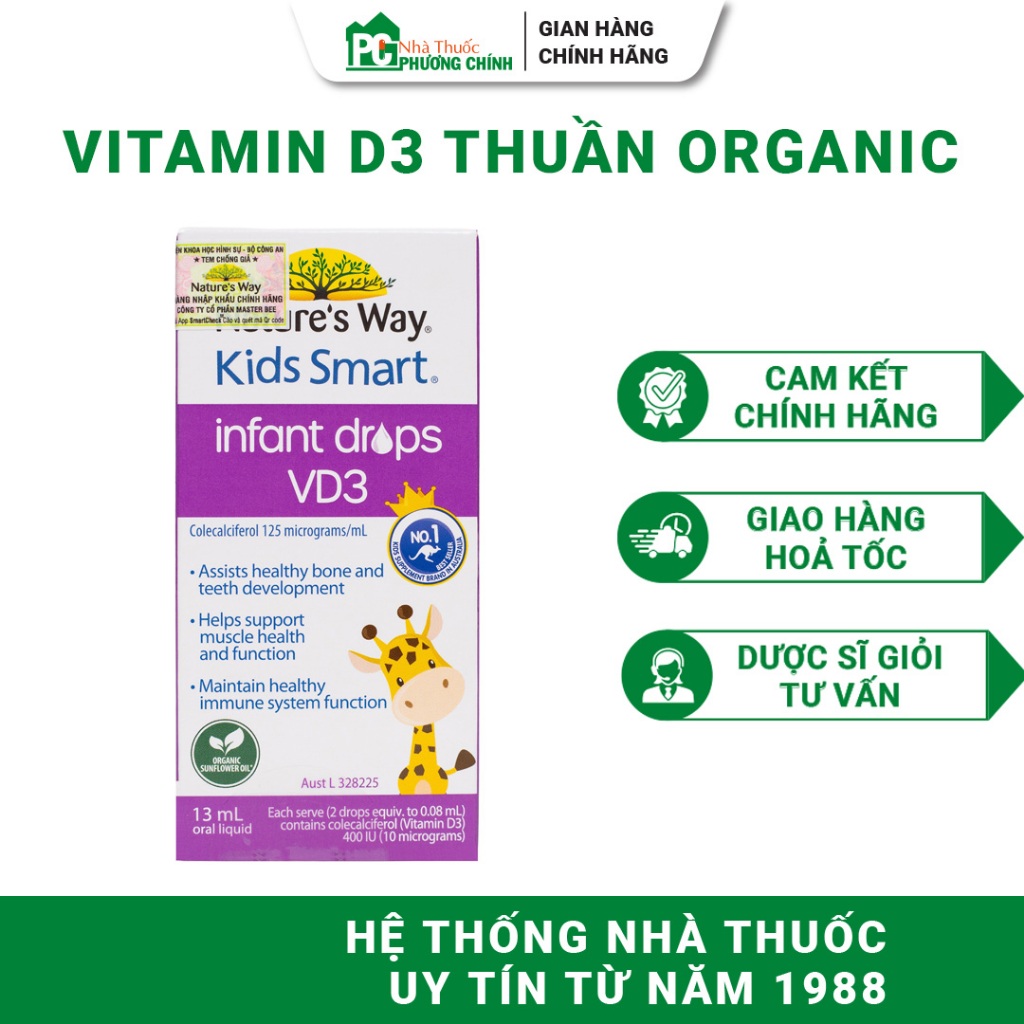 Vitamin D3 Thuần Organic Nature's Way Kids Smart Infant Drops VD3 - Hỗ Trợ Xương Răng Chắc Khoẻ 13ml