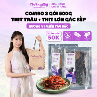 COMBO 500G Thịt trâu gác bếp + 500G Thịt lợn  gác bếp Noọng Ơi - Chuẩn vị Lào Cai, Tặng chẩm chéo (Kèm túi giấy)