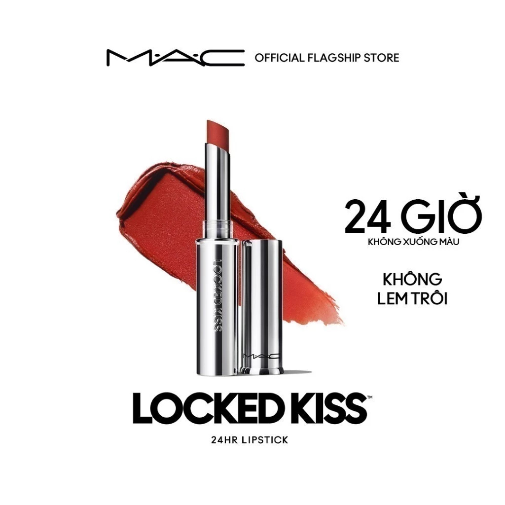 Son thỏi siêu lì MAC Locked Kiss 24H Lipstick giữ màu sắc nét, lâu trôi suốt 24H